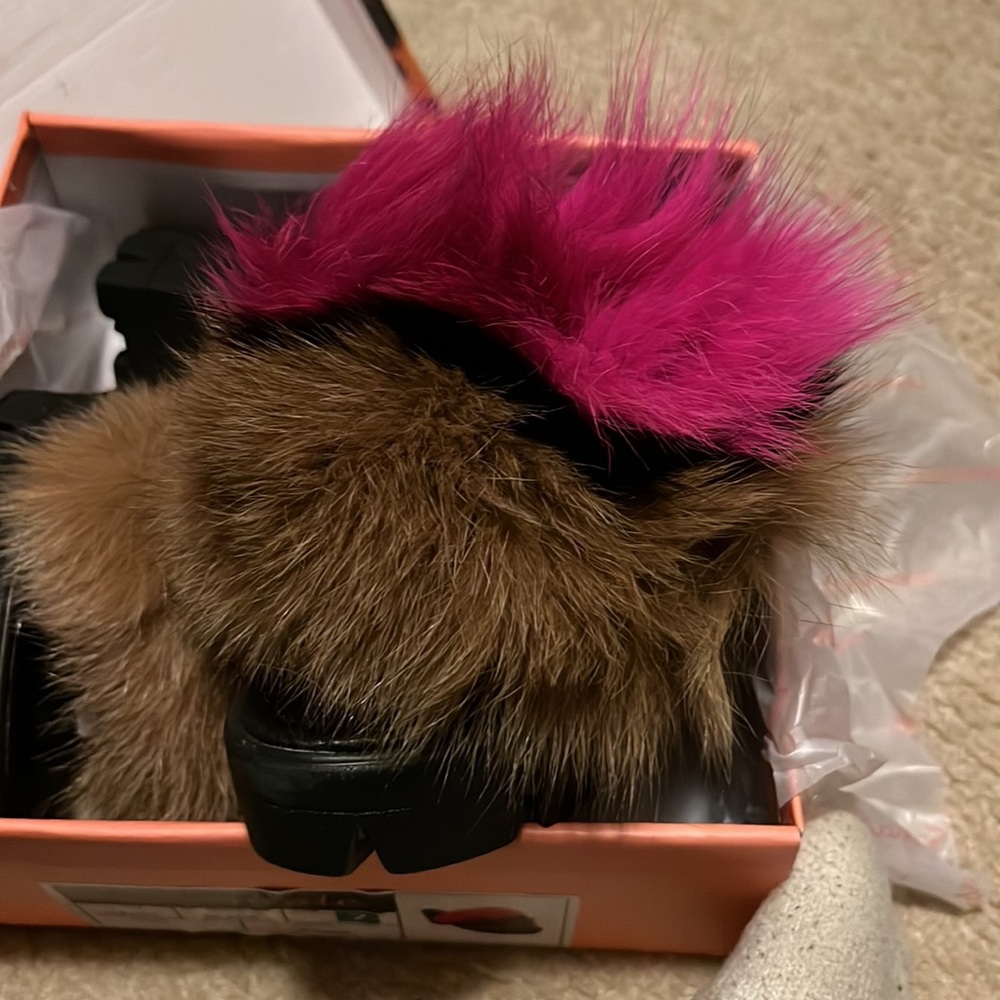 Multi-Colored Fur Platform Mules - image 4